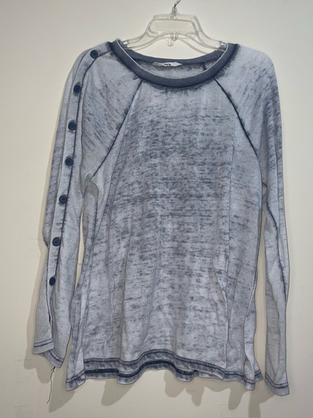 Jack By BB Dakota Bleached Blue Right Button Embellished Sleeve L Pullover
